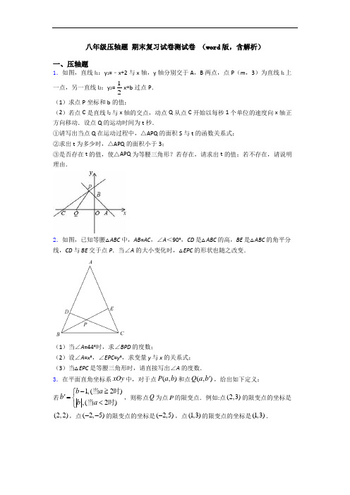 八年级压轴题 期末复习试卷测试卷 (word版,含解析)