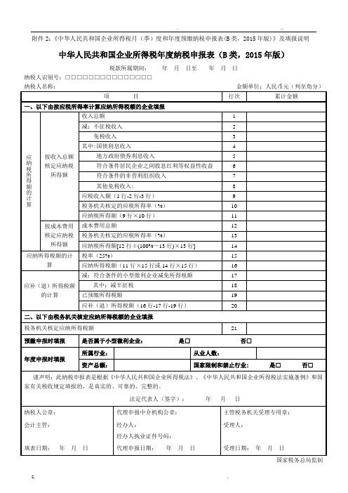 所得税年度B类报表(核定征收企业用)