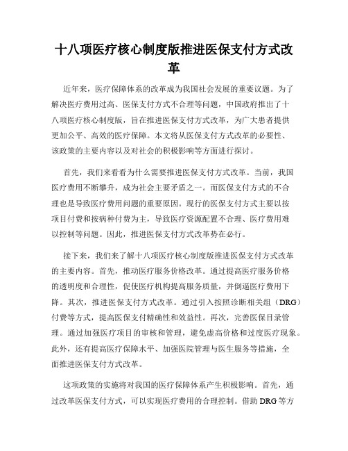 十八项医疗核心制度版推进医保支付方式改革