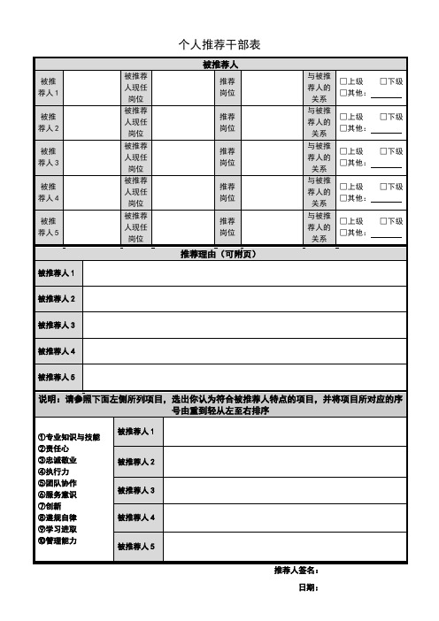 职工内部推荐表-最新