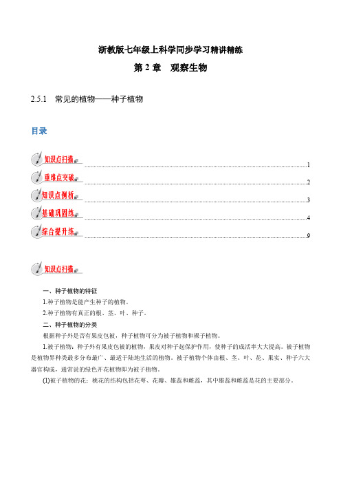 【精品讲义】浙教版 科学 7年级上册 2.5.1 常见的植物——种子植物(教师版含解析)