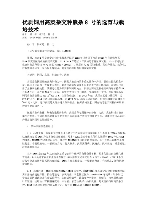 优质饲用高粱杂交种熊杂8 号的选育与栽培技术