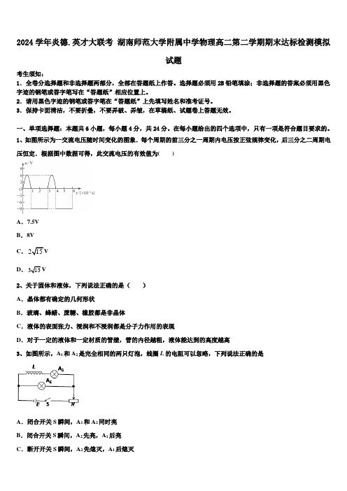 2024学年炎德.英才大联考 湖南师范大学附属中学物理高二第二学期期末达标检测模拟试题(含解析)