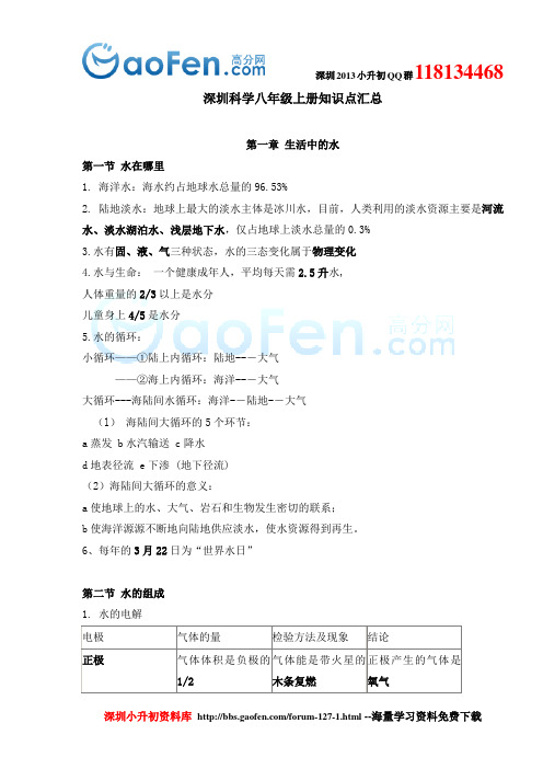 深圳科学八年级上册知识点汇总