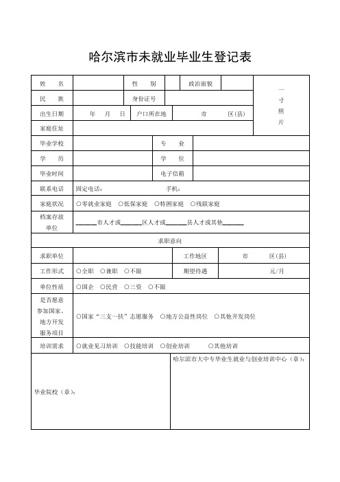 哈尔滨市未就业毕业生登记表