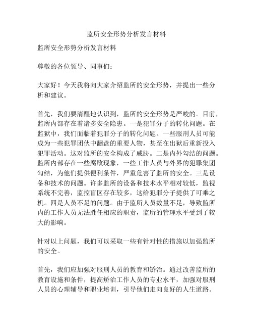 监所安全形势分析发言材料