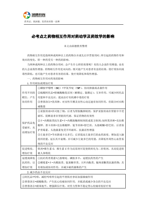 药物相互作用对药动学及药效学的影响