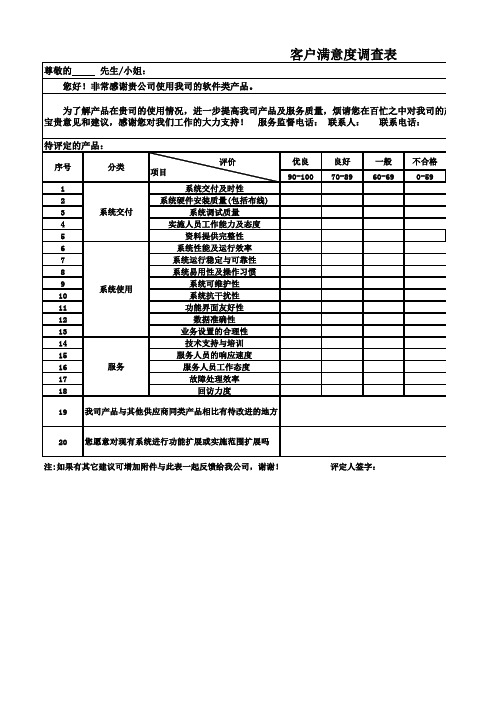 ITSS项目文件-客户满意度调查表-模板