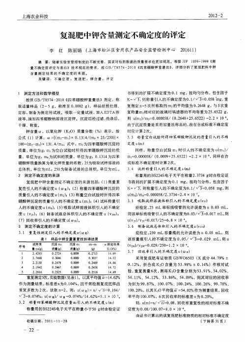 复混肥中钾含量测定不确定度的评定