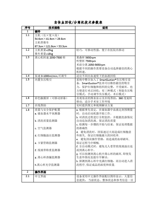 自体血回收分离机技术参数表