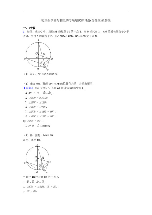 初三数学圆与相似的专项培优练习题(含答案)及答案