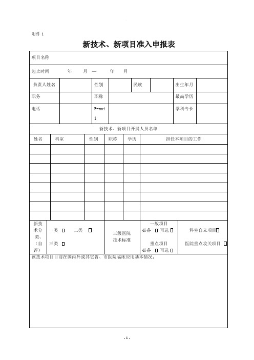 新技术、新项目准入申报表