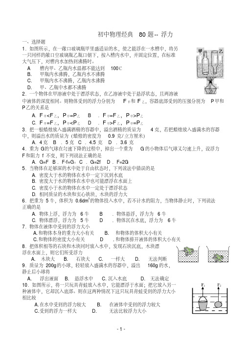 初中物理绝对经典80道难题--浮力全解【精品】