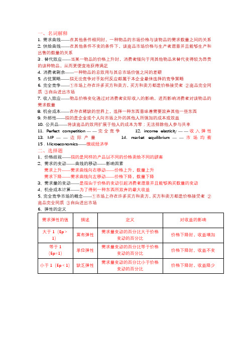 经济学原理复习大纲