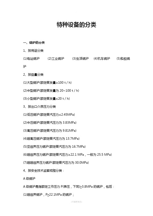 特种设备的分类