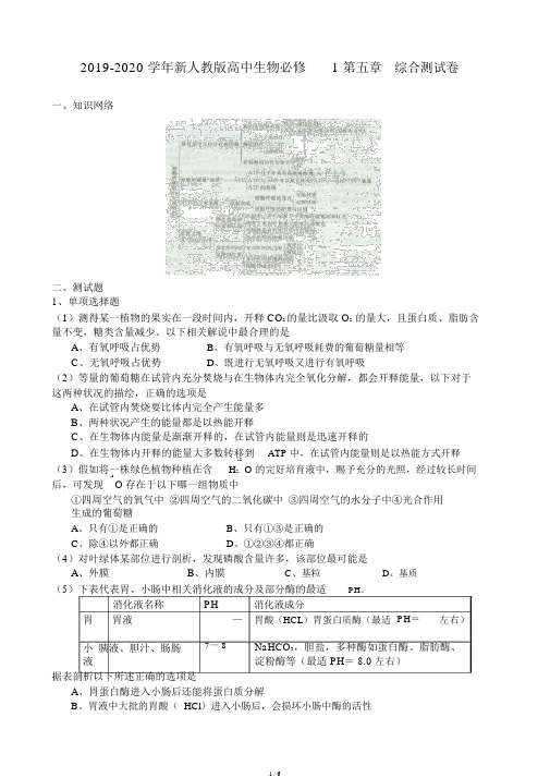 20192020学年新人教版高中生物必修1第五章综合测试卷.doc