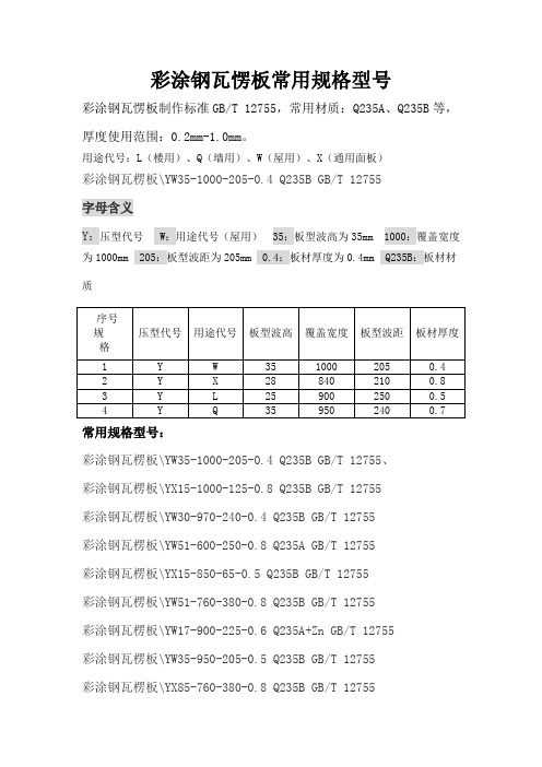 彩涂钢瓦愣板规格型号