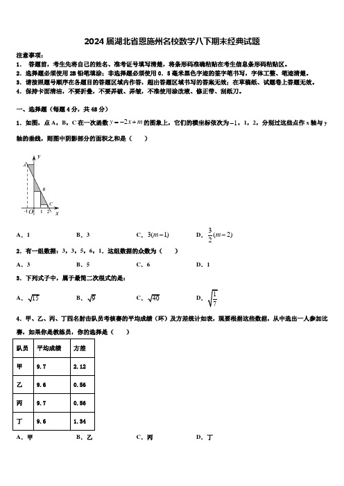 2024届湖北省恩施州名校数学八下期末经典试题含解析