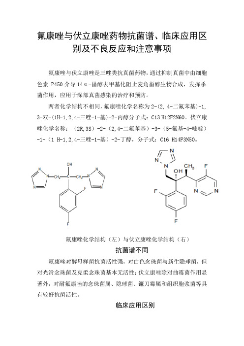 氟康唑与伏立康唑药物抗菌谱、临床应用区别及不良反应和注意事项