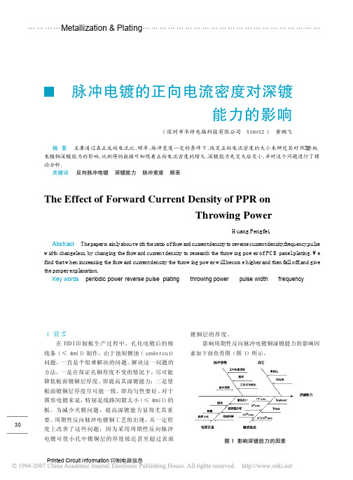 脉冲电镀的正向电流密度对深镀能力的影响