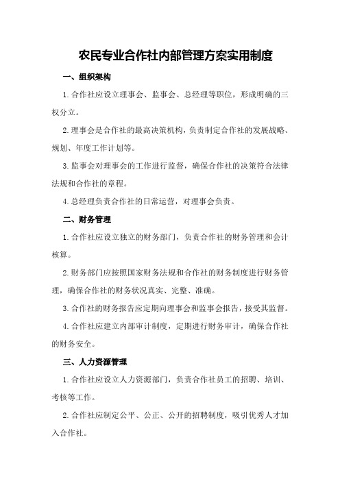 农民专业合作社内部管理方案实用制度