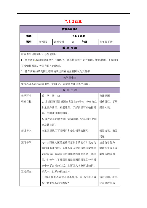 七年级地理下册 7.3 西亚教案2 (新版)湘教版