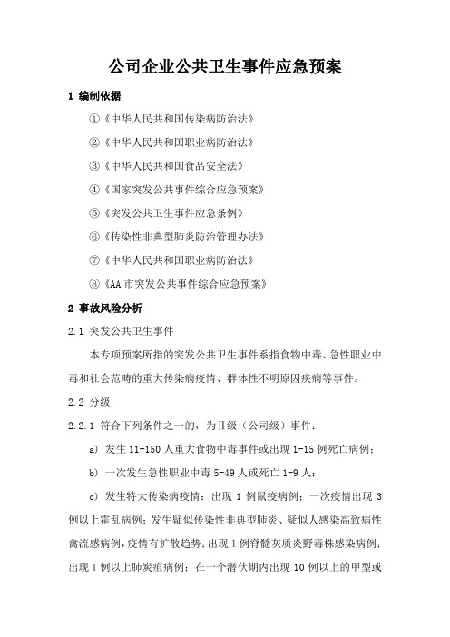 公司企业公共卫生事件应急预案