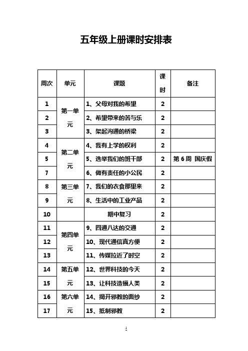 未来版小学五年级品德与社会上册全册教案