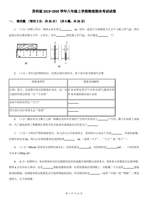 苏科版2019-2020学年八年级上学期物理期末考试试卷 