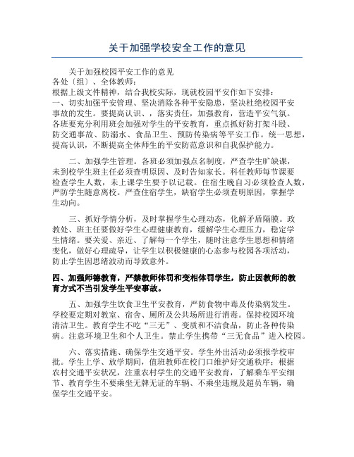 关于加强学校安全工作的意见