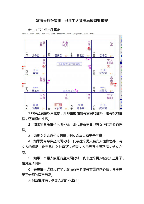 紫微天府在寅申--己年生人文曲忌位置很重要