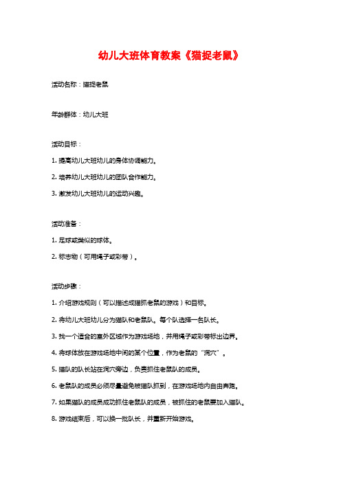 幼儿大班体育教案《猫捉老鼠》