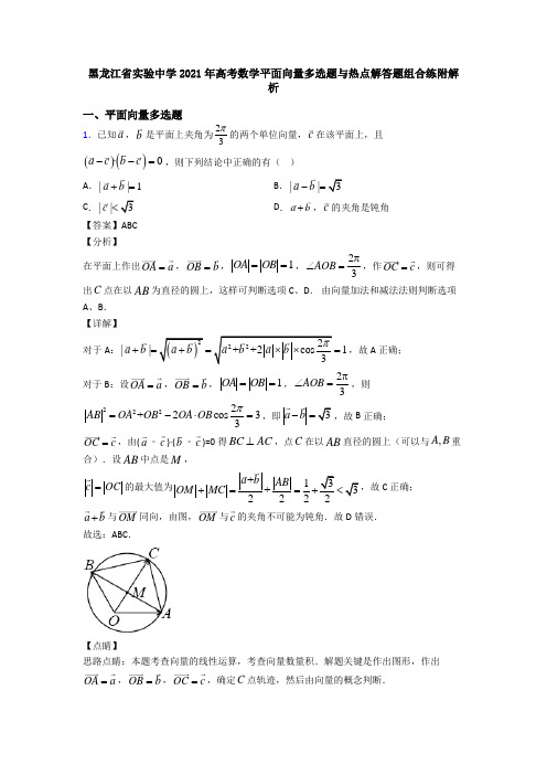 黑龙江省实验中学2021年高考数学平面向量多选题与热点解答题组合练附解析