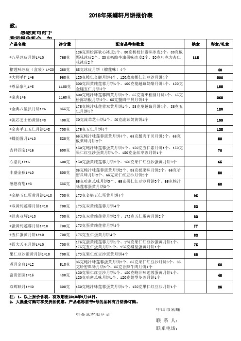 2018年采蝶轩盒装月饼报价