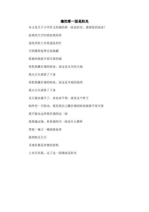 墙的那一面是阳光_小学作文