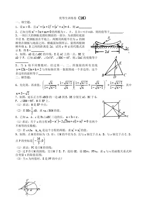 初三数学优等生训练卷16