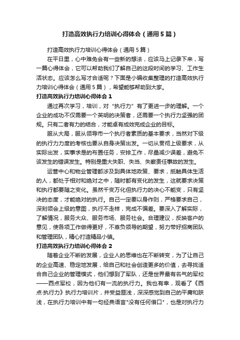 打造高效执行力培训心得体会（通用5篇）