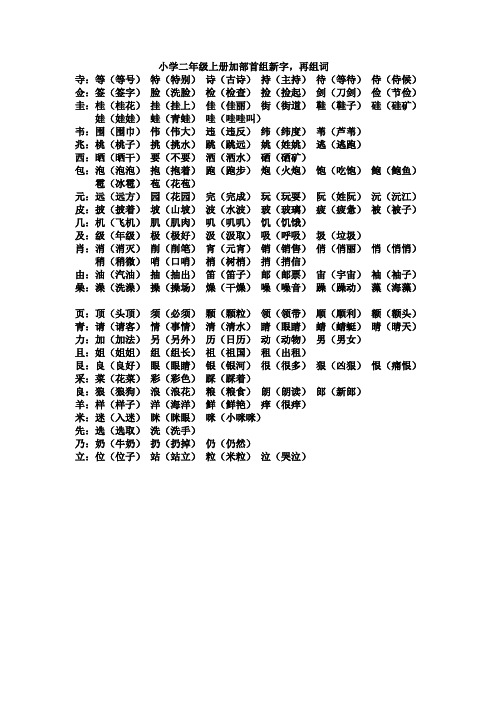 小学二年级上册加部首组新字