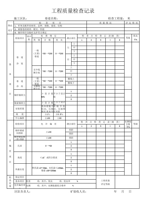 锚网支护工程质量检查记录表