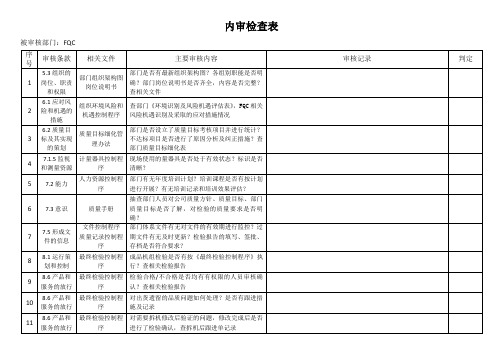 企业品质部FQC内审检查表模板