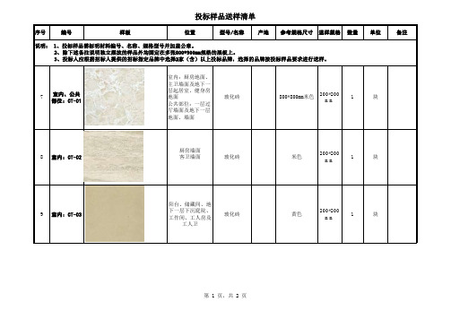 (砖2)投标样品送样清单