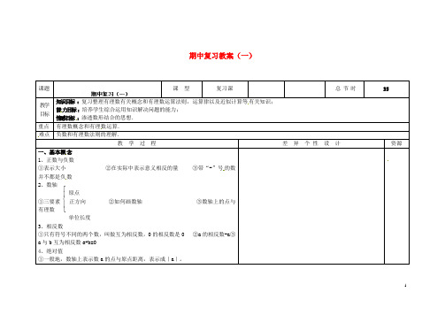 吉林省长市第一零四中学七年级数学上册 期中复习教案(一) 华东师大版