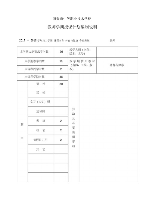 教师学期授课计划表(上半年)