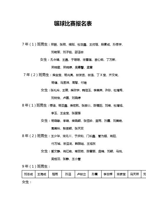 毽球比赛报名表