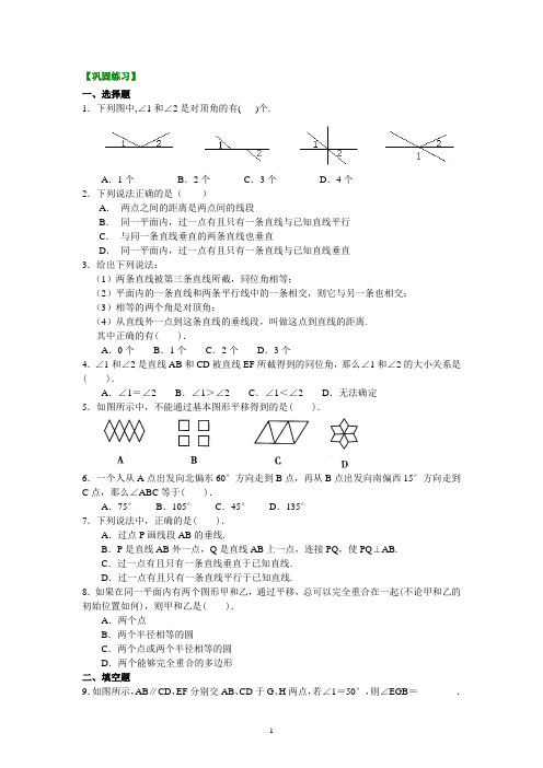 (学生~基础)《平行线与相交线》全章复习与巩固 巩固练习