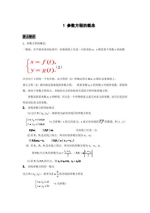 高中数学知识点精讲精析 参数方程的概念