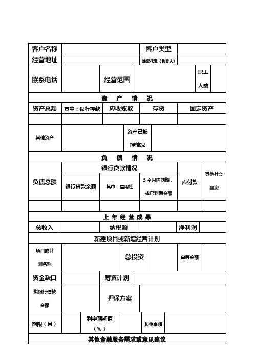 企业金融需求调查表