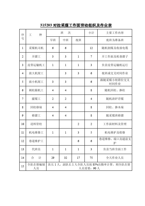 三八制劳动组织及作业内容