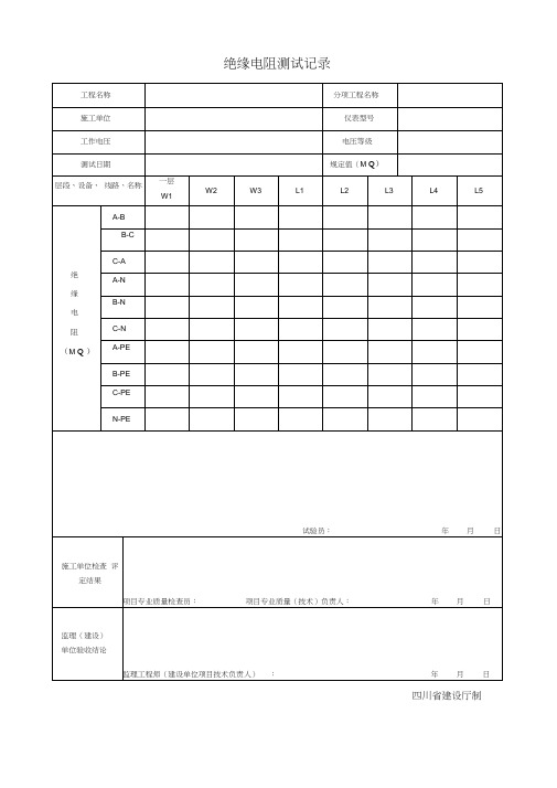 绝缘电阻测试记录