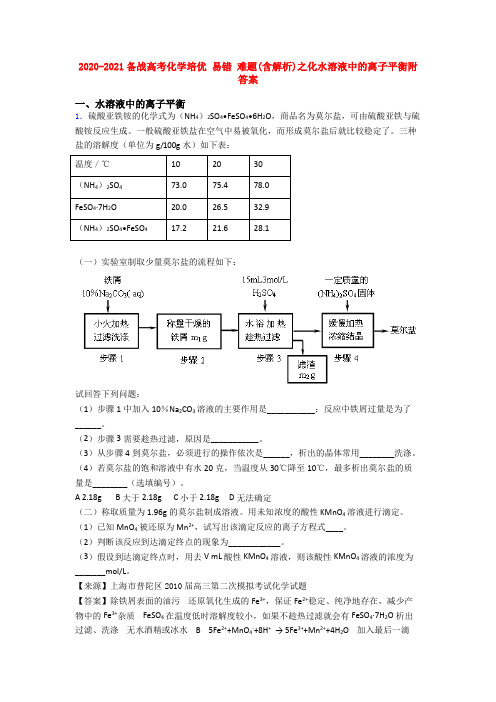 2020-2021备战高考化学培优 易错 难题(含解析)之化水溶液中的离子平衡附答案